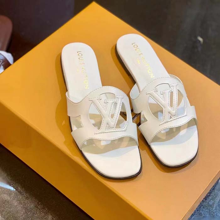 Louis Vuitton LV Unisex Isola Flat Mule White Calf Leather Circle Signature