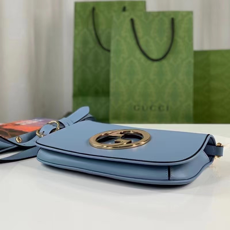Gucci Women GG Blondie Mini Bag Light Blue Leather Round Interlocking G