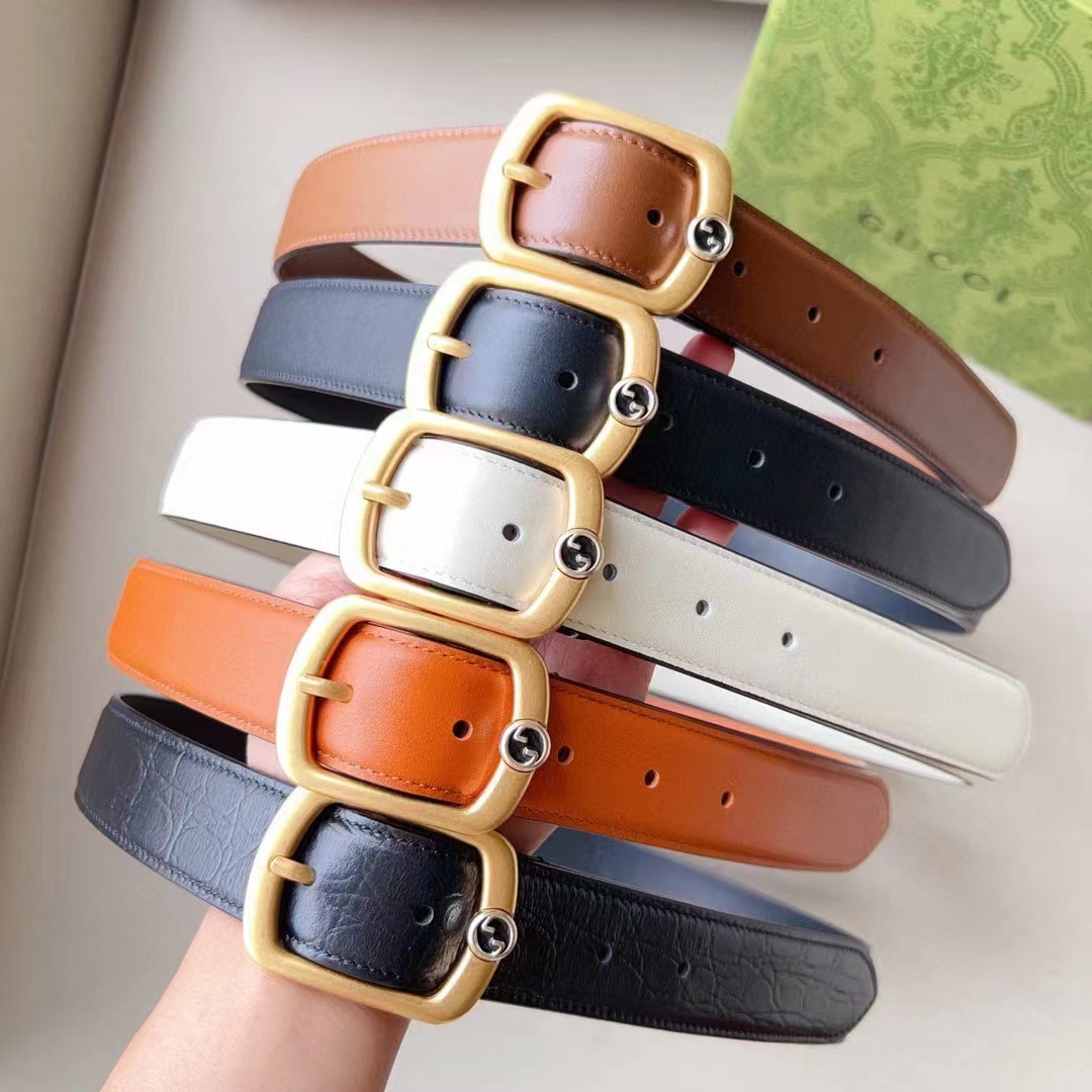 Gucci Unisex GG Belt Rectangular Buckle Cuir Leather Antique Brass Hardware 3 CM Width