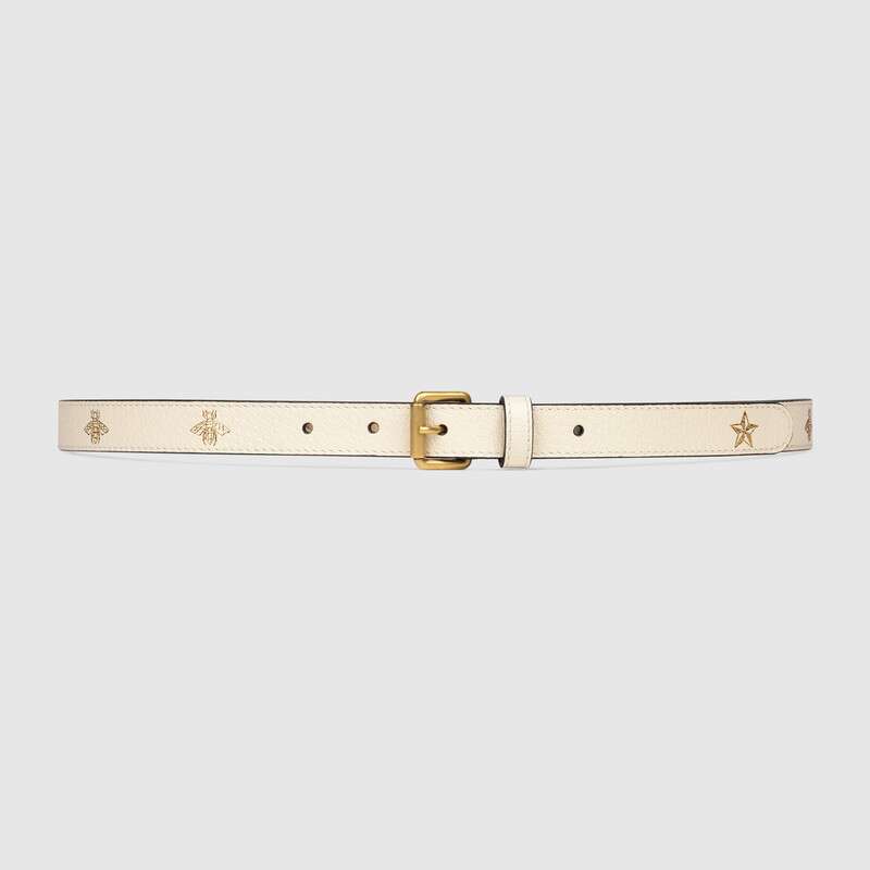 Gucci Unisex Belt with Bees and Stars Print in Leather
