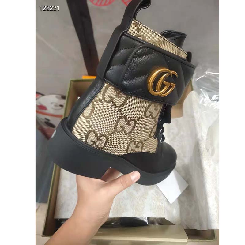 Gucci GG Women’s Ankle Boot Double G Beige Ebony Maxi GG Canvas