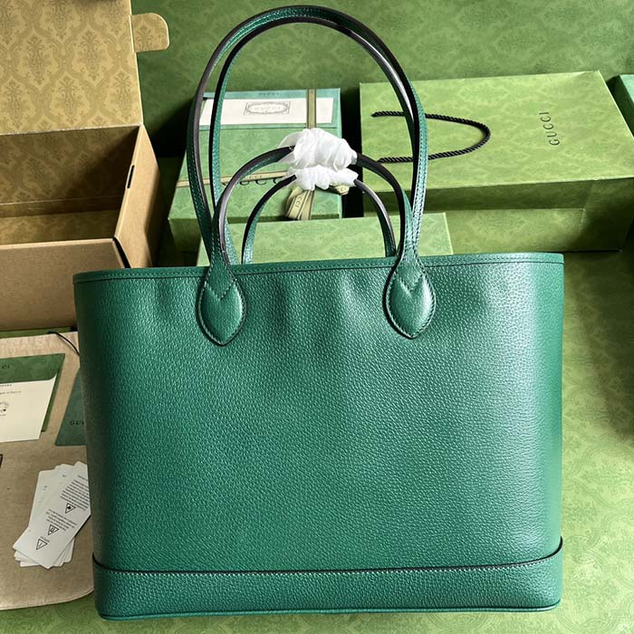 Gucci Unisex GG Ophidia Medium Tote Bag Green Leather Double G