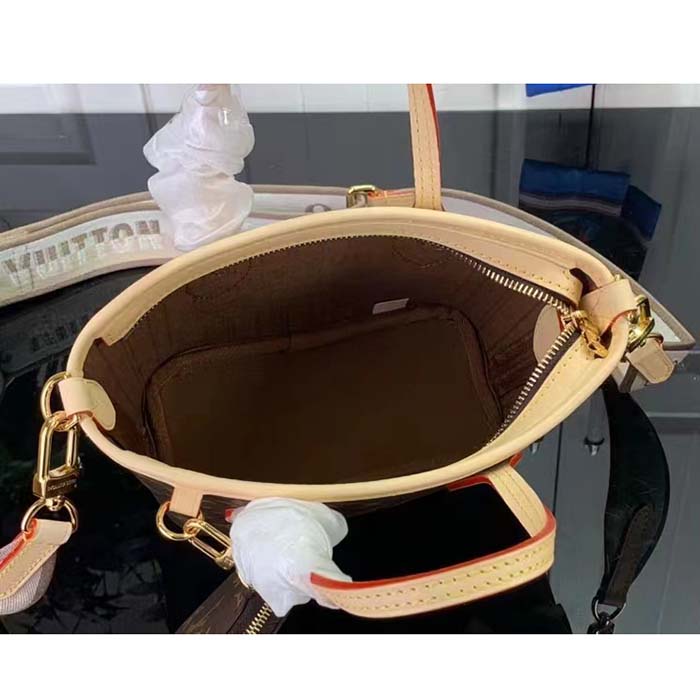 Louis Vuitton LV Women Neverfull BB Beige Monogram Coated Canvas Natural Cowhide Leather