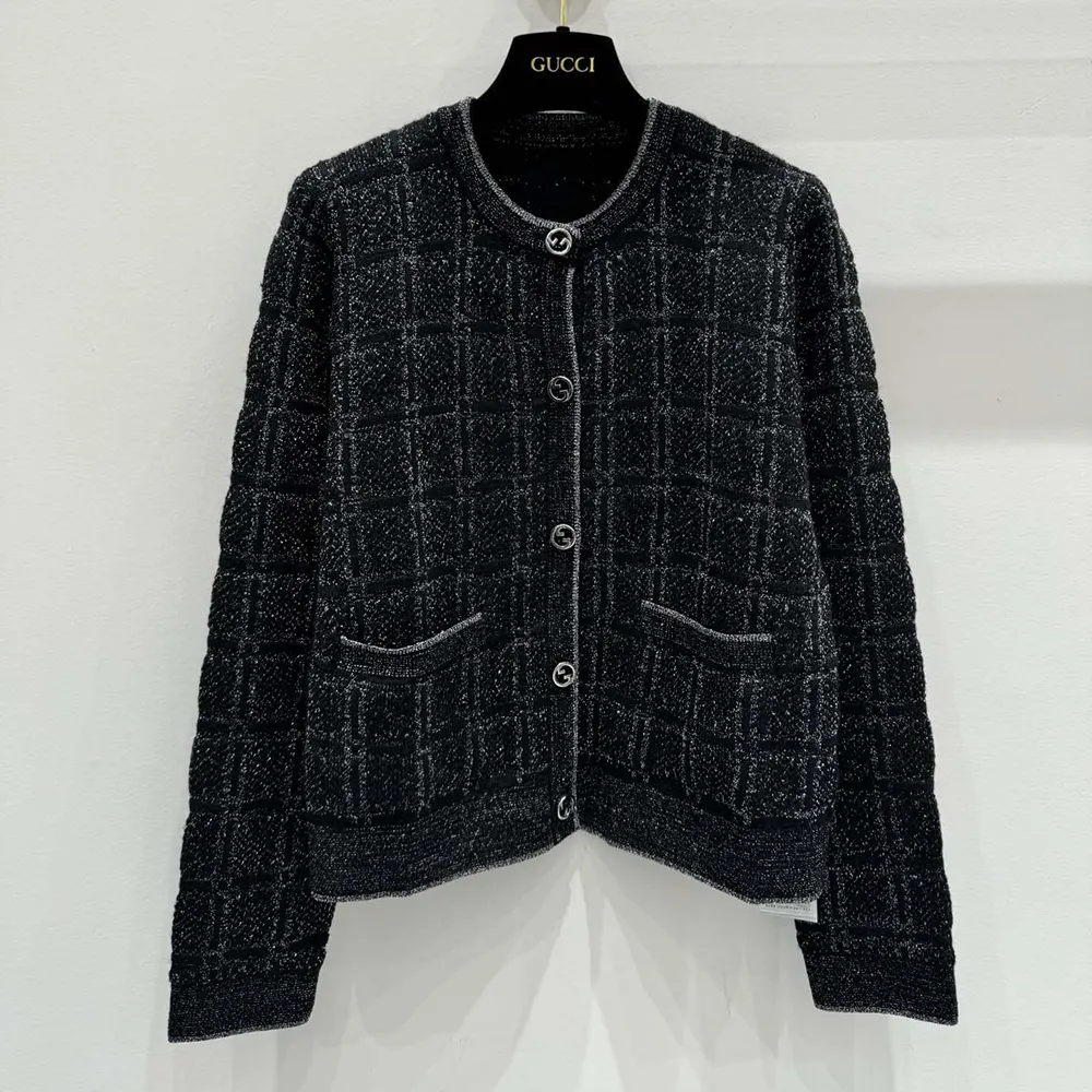 Gucci Women Wool and Lame Check Jacquard Cardigan 805754XKEDI1138
