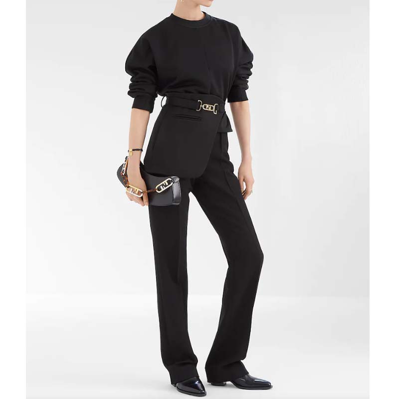 Fendi Women FF O’Lock Swing Mint Black Leather Pouch