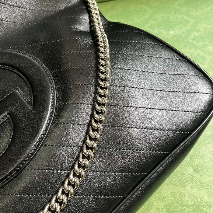 Gucci Unisex Blondie Medium Tote Bag Black Leather Round Interlocking G