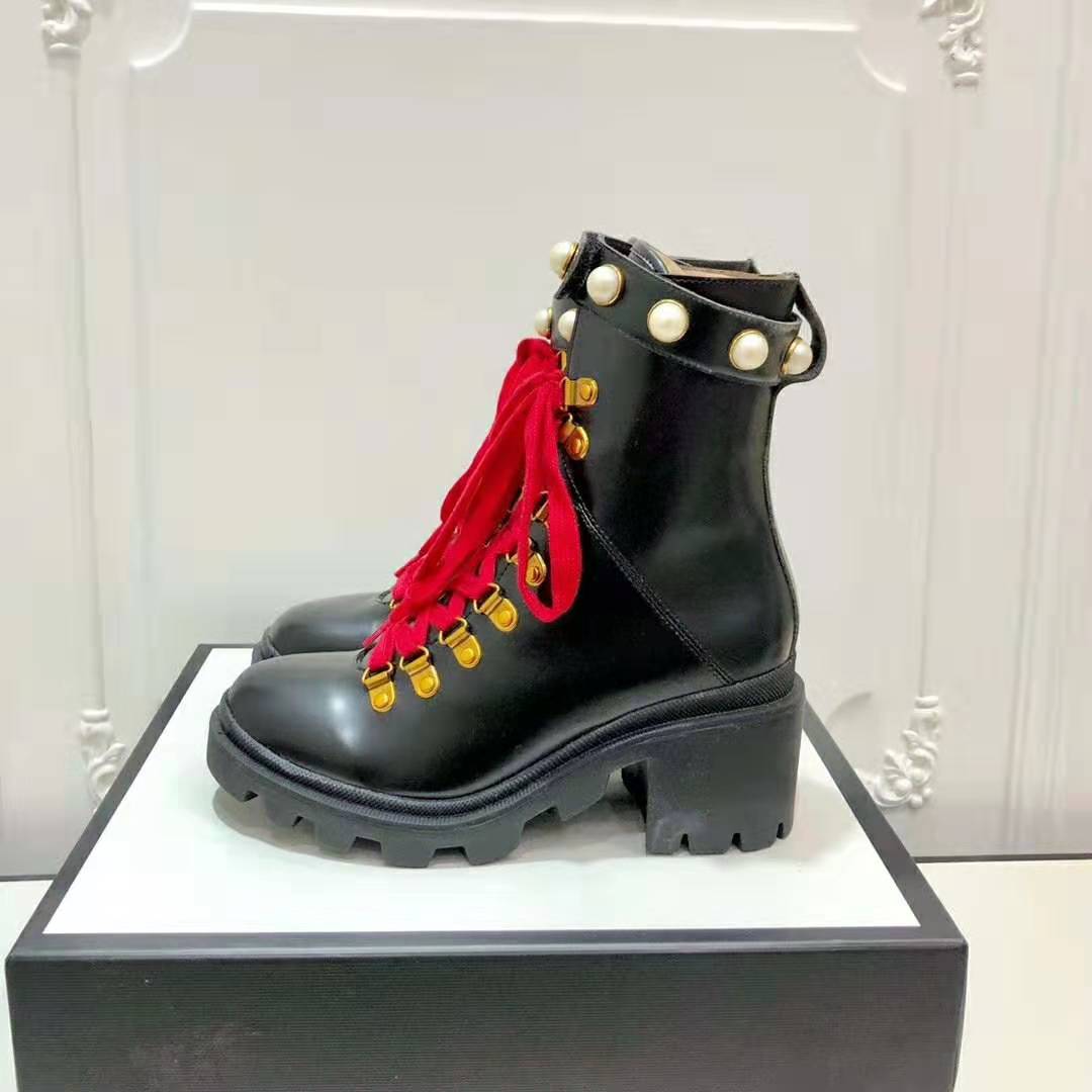 Gucci Women Gucci Leather Ankle Boot in Black Shiny Leather 7.6 cm