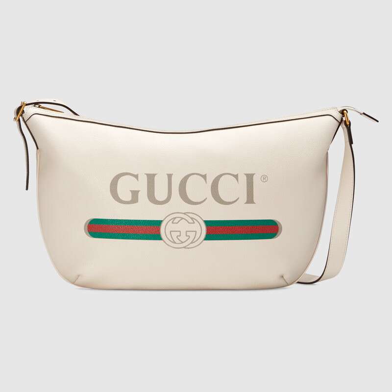 Gucci GG Unisex Gucci Print Half-Moon Hobo Bag in Leather with Gucci Vintage Logo