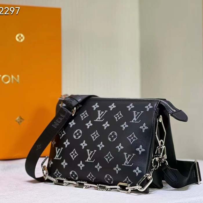 Louis Vuitton LV Women Coussin MM Handbag Black Gray Lambskin
