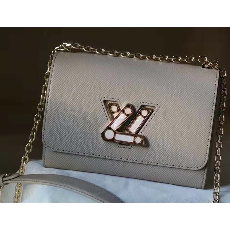 Louis Vuitton LV Women Twist MM Handback Gris Cloudy Epi Cowhide Leather