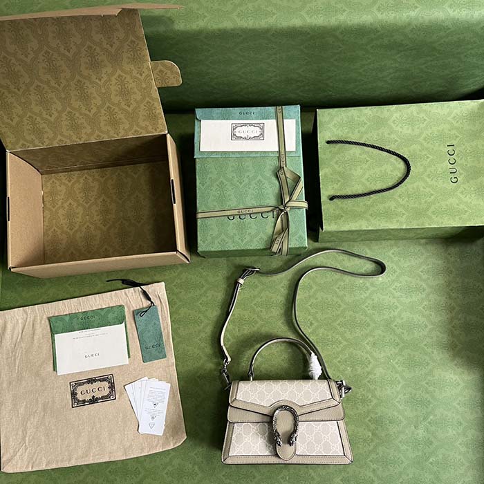 Gucci Unisex GG Small Dionysus Top Handle Bag Beige White Supreme Canvas