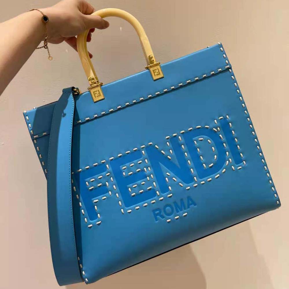 Fendi Women Sunshine Medium Leather Shopper-Blue