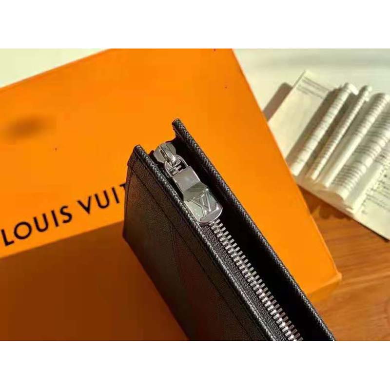 Louis Vuitton LV Unisex Pochette Voyage Burgundy Black and Navy Blue Taiga Leather