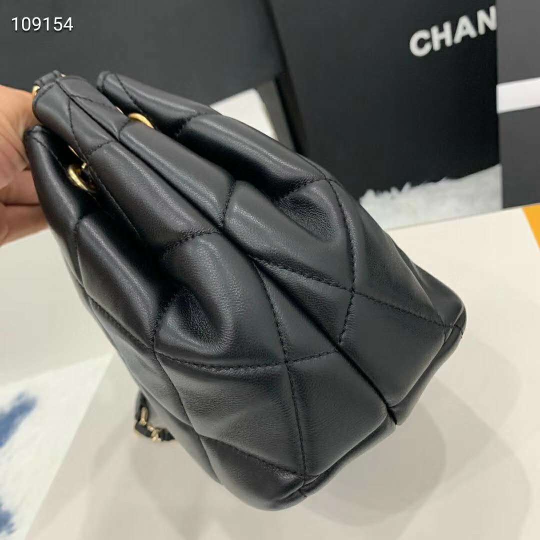 Chanel Women Small Drawstring Bag Lambskin & Gold-Tone Metal-Black