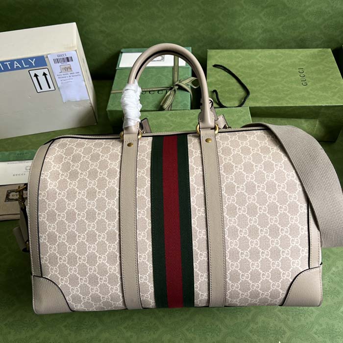 Gucci Unisex Gucci Savoy Duffle Bag Beige White GG Supreme Canvas Double G