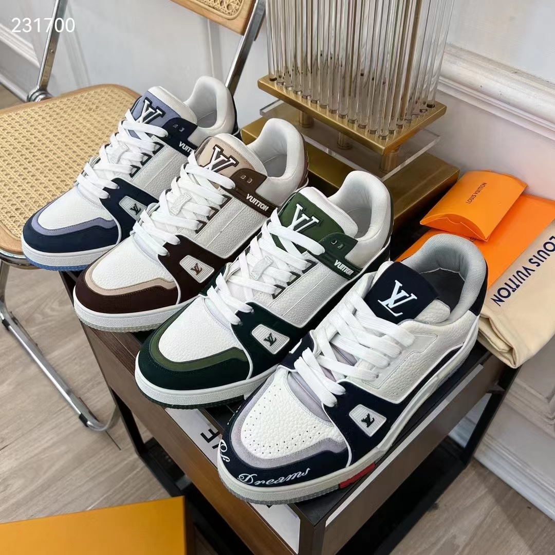 Louis Vuitton Unisex LV Trainer Sneaker Moka Brown Nubuck Calf Leather Grained Calf Leather