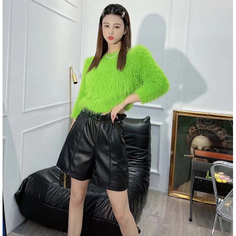 Gucci Women GG Brushed Wool Knit Sweater Bright Green Long Sleeves Crewneck