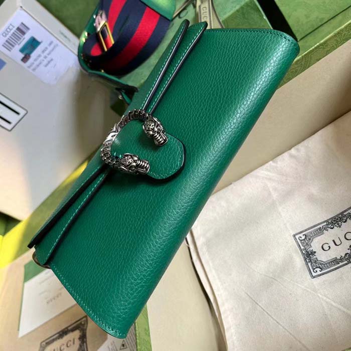 Gucci Women GG Dionysus Small Shoulder Bag Green Leather Antique Silver-Toned Hardware Crystals