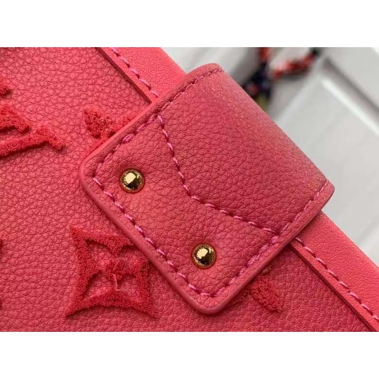 Louis Vuitton LV Women Petite Malle Handbag Fluo Pink Tufted Grained Calfskin Leather
