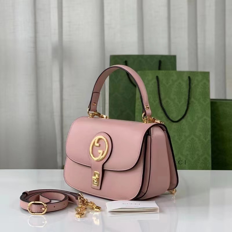 Gucci Women GG Blondie Top-Handle Bag Light Pink Leather Round Interlocking G
