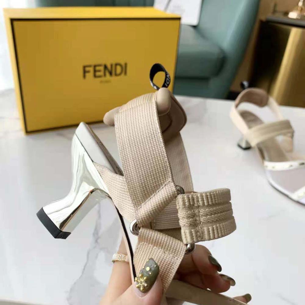 Fendi Women Colibri Pink Mesh High-Heel Slingbacks with Metal Stitches