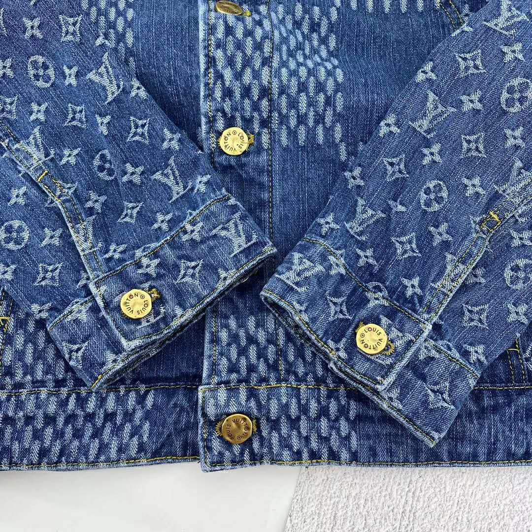 Louis Vuitton Women Giant Damier Waves Monogram Denim Jacket Cotton Regular Fit-Blue