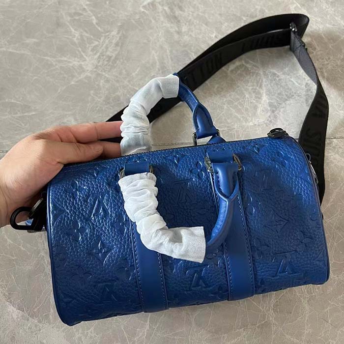 Louis Vuitton LV Unisex Keepall Bandoulière 25 Racing Blue Embossed Taurillon Monogram Cowhide Leather