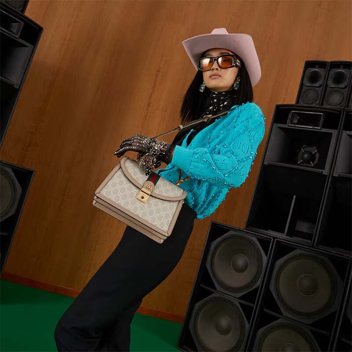 Gucci Women Ophidia GG Small Top Handle Bag Beige White Supreme Canvas