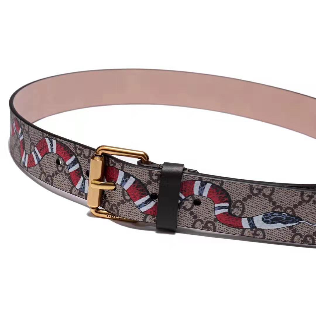 Gucci Unisex GG Supreme Belt with Kingsnake Print in Beige/Ebony GG Supreme Canvas
