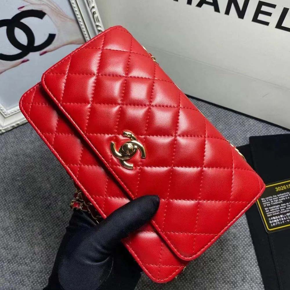 Chanel Women Mini Flap Bag Calfskin & Gold-Tone Metal-Red