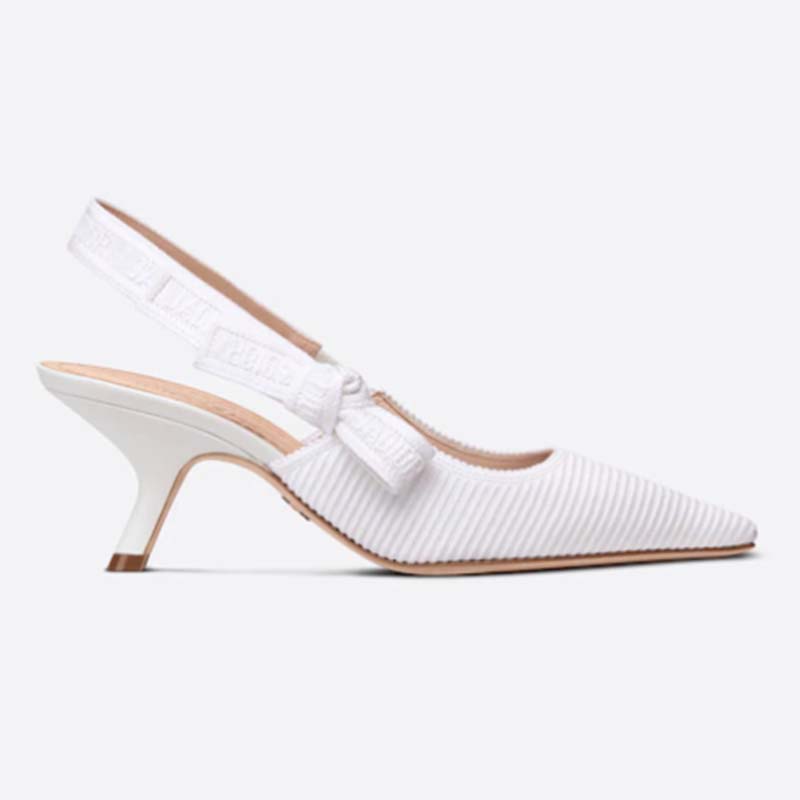 Dior Women CD J’Adior Slingback Pump White Cotton Embroidery Flat Bow
