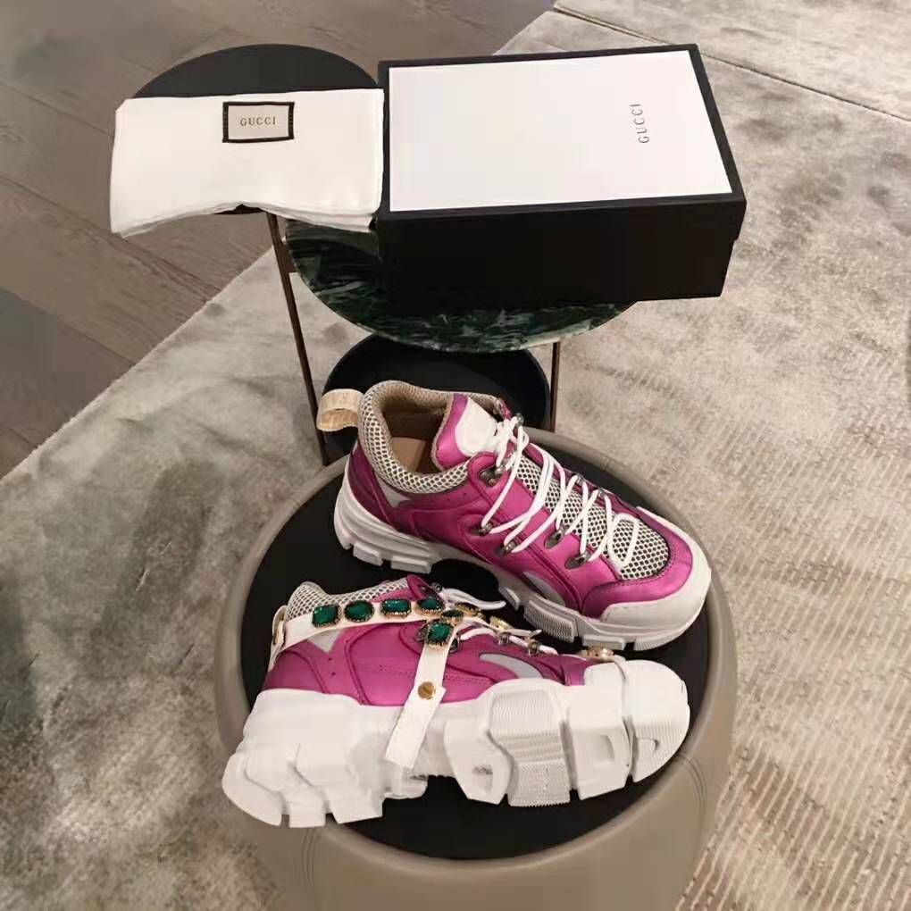 Gucci Women Flashtrek Sneaker with Removable Crystals 5.6cm Height-Pink