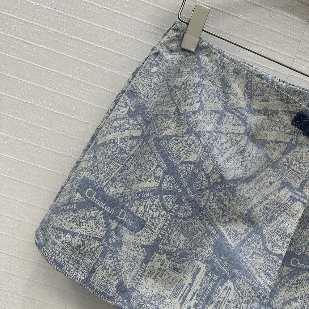 Dior Women Skort White and Chambray Blue Jacquard Technical Taffeta with Plan de Paris Motif