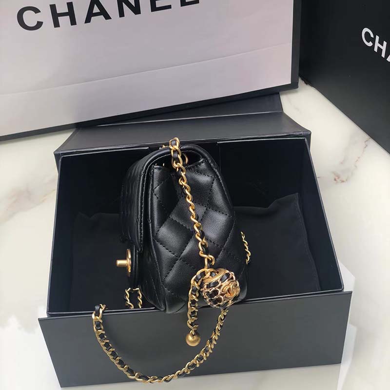 Chanel Women Mini Flap Bag Calfskin Gold-Tone Metal Ball Black