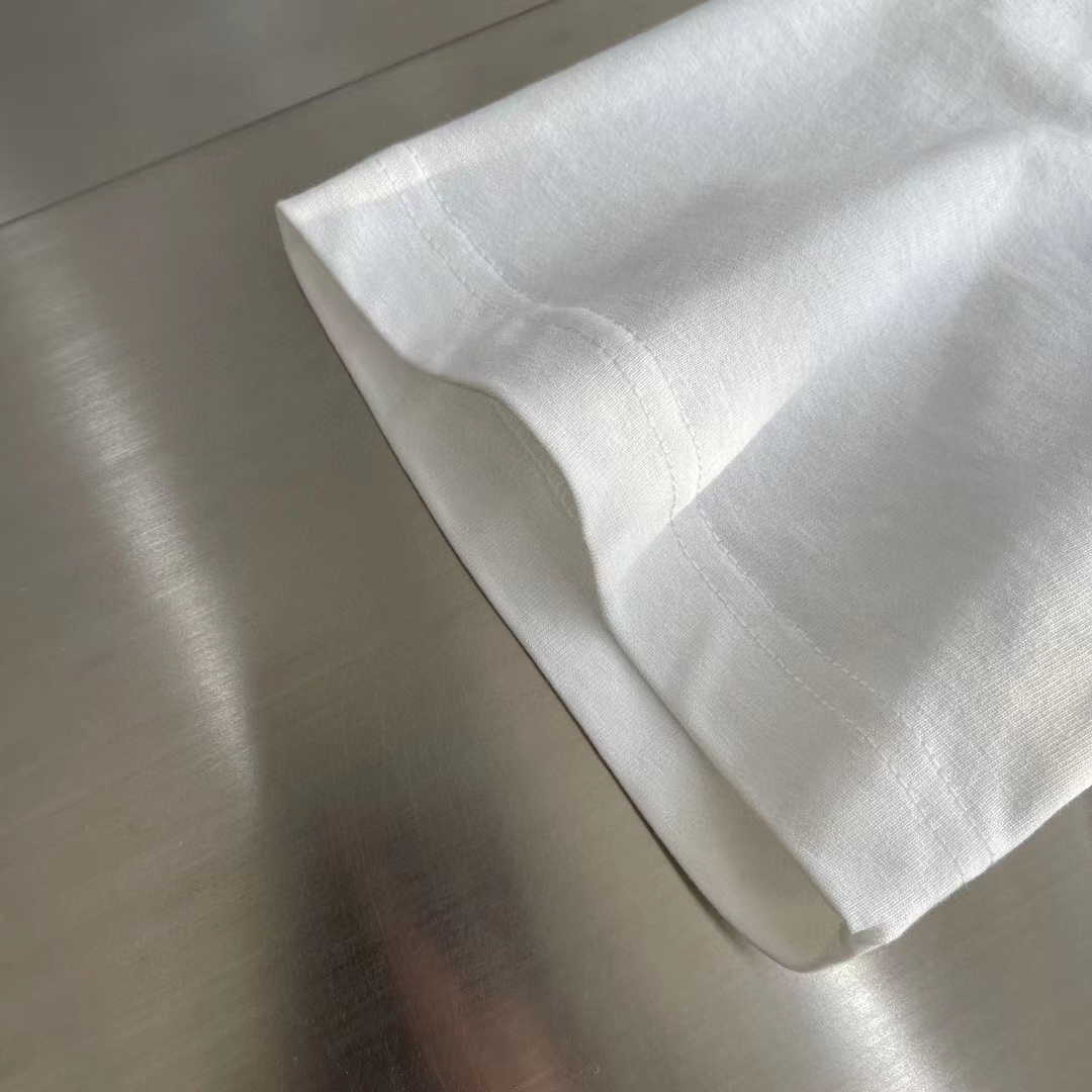 Louis Vuitton Women Printed Cotton T-Shirt Show Fit Ribbed Collar Milky White