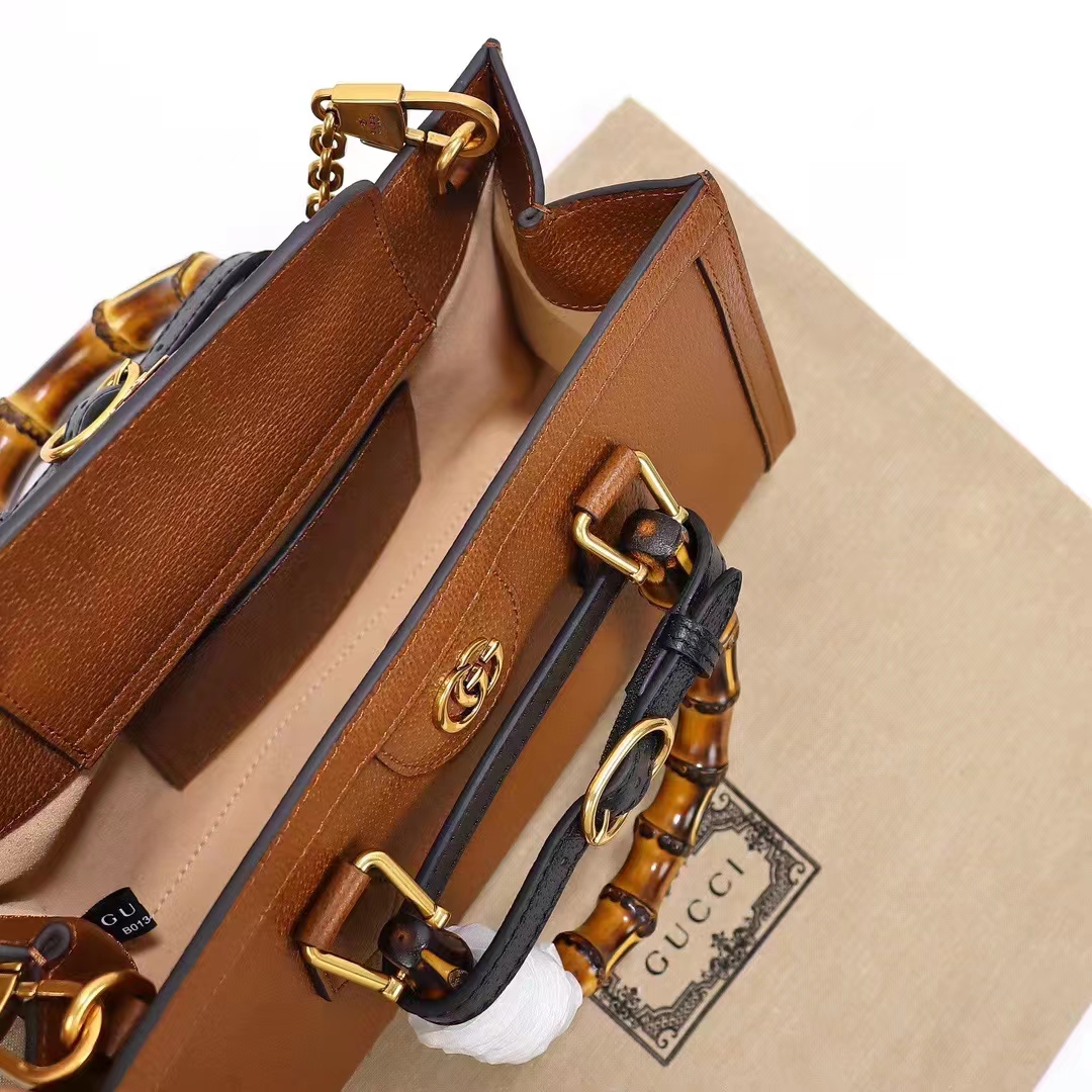 Gucci Women GG Diana Small Shoulder Bag Brown Leather Double G