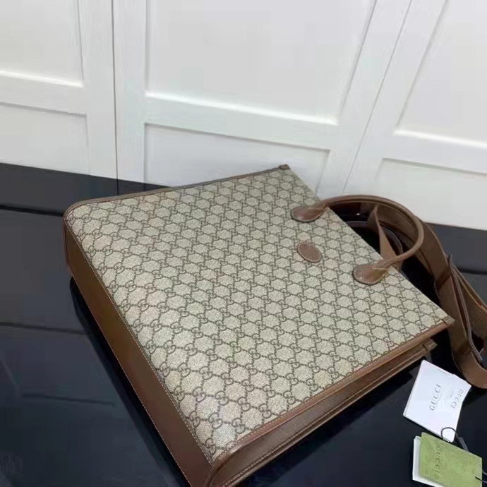 Gucci Unisex Medium Tote Interlocking G Beige Ebony Brown GG Supreme Canvas