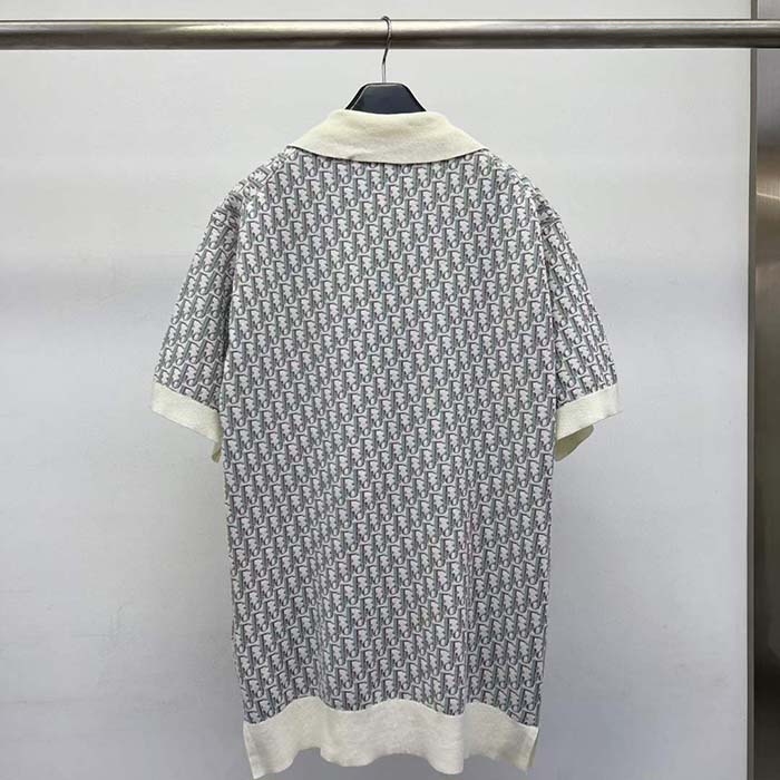 Dior CD Women Oblique Polo Shirt White Blue Brown Cotton Jacquard