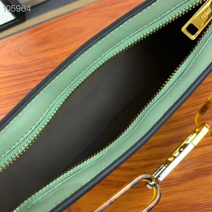 Fendi Women FF O’Lock Swing Mint Green Leather Pouch