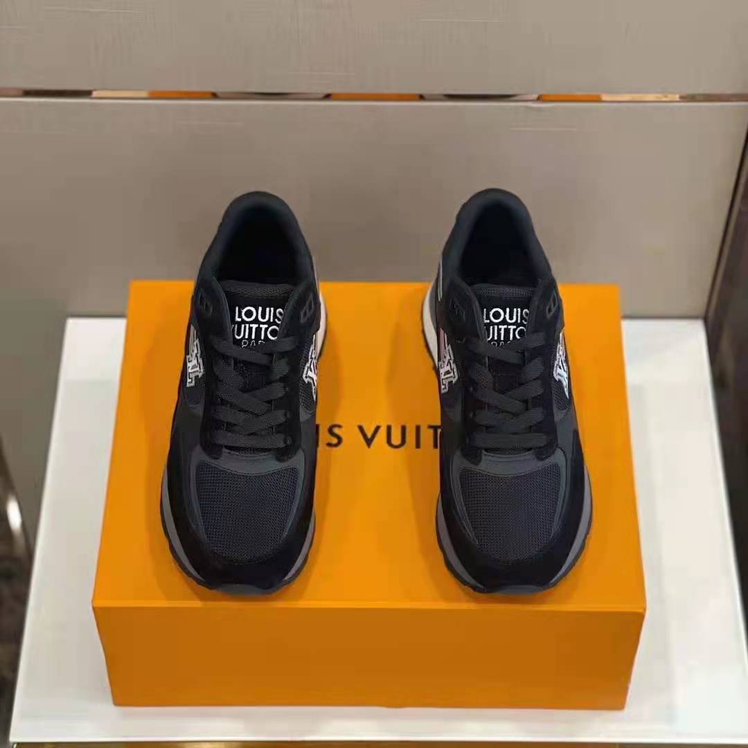 Louis Vuitton Men Run Away Sneaker Black Mix of Materials Monogram Flowers