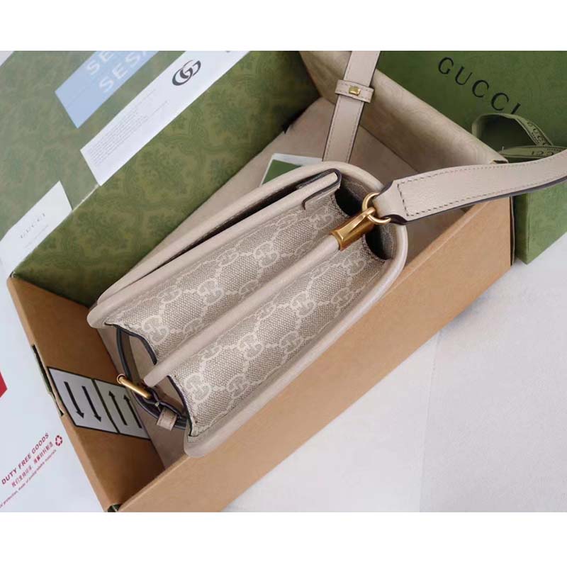 Gucci Unisex Mini Shoulder Bag Interlocking G Beige White GG Supreme Canvas