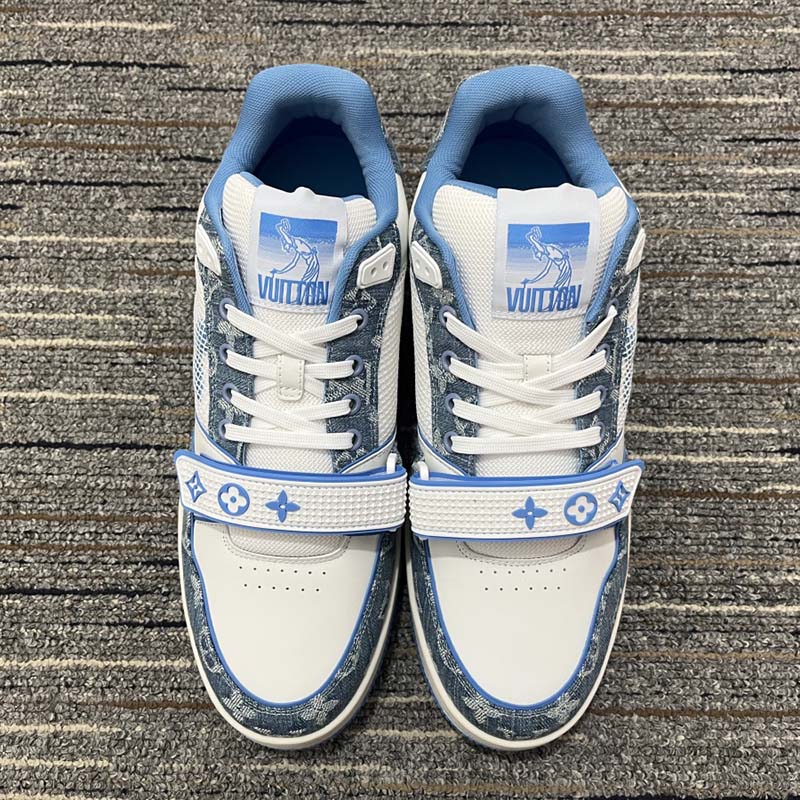 Louis Vuitton Unisex LV Trainer Sneaker Blue Monogram Denim Rubber Monogram Flowers