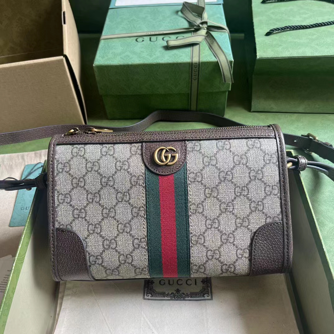 Gucci GG Unisex Ophidia GG Messenger Bag Beige Ebony GG Supreme Canvas