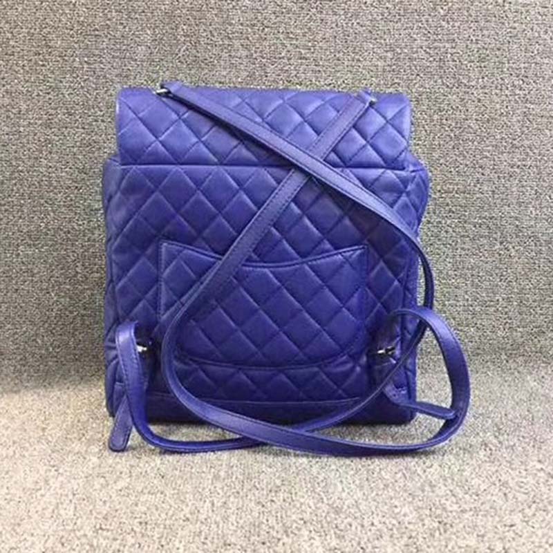 Chanel Women Backpack in Embossed Diamond Pattern Goatskin Leather-Purple