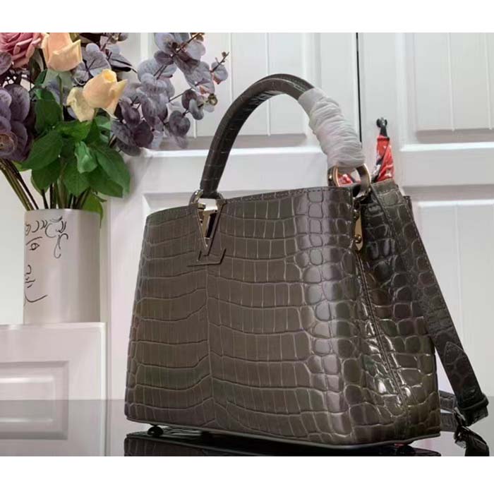 Louis Vuitton LV Women Capucines MM Handbag Grey Crocodilien Brillant Savoir Faire