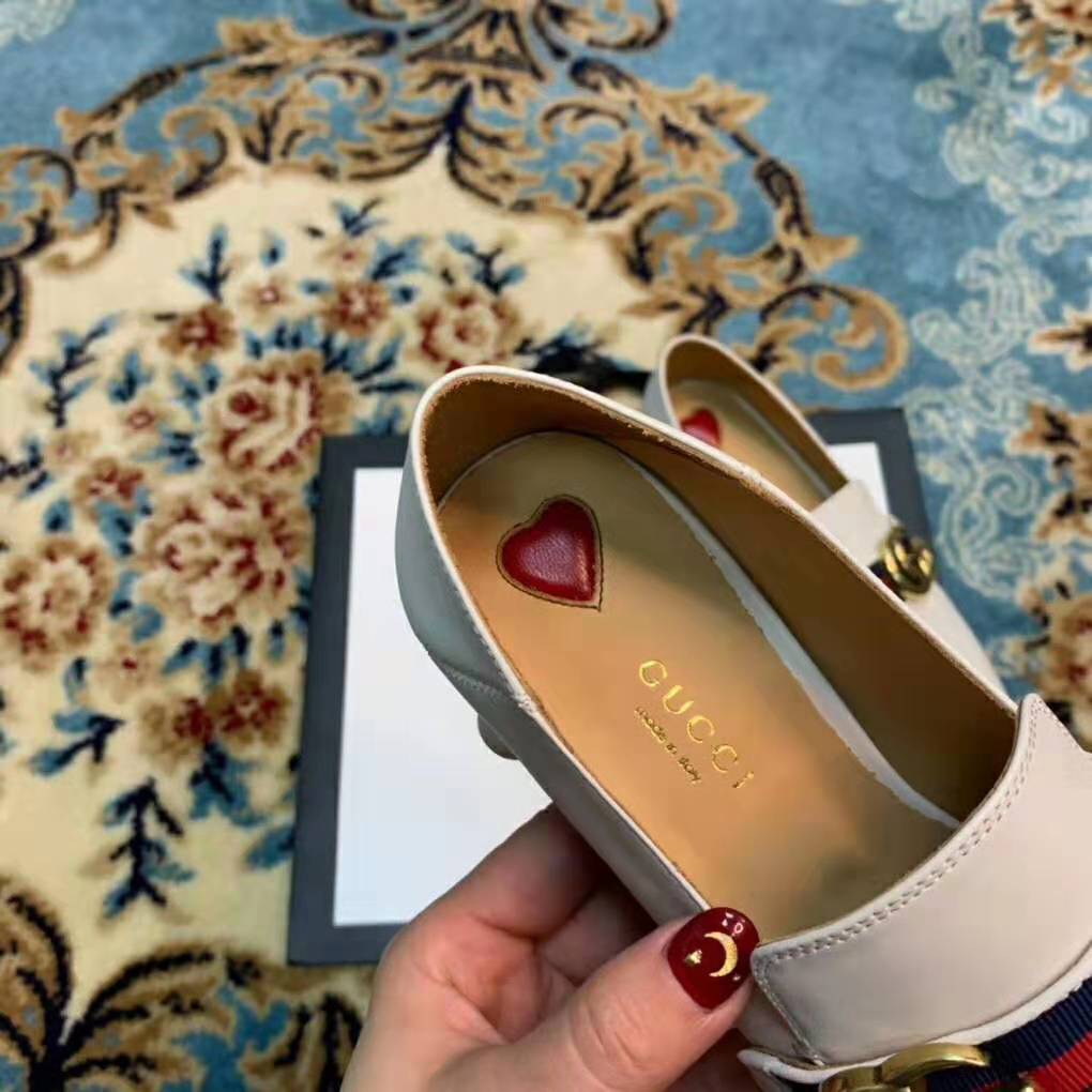 Gucci Women Leather Mid-Heel Loafer 1.5″ Heel-White