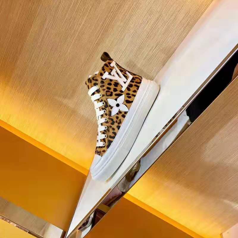 Louis Vuitton LV Unisex Stellar Sneaker Boot in Pony-Styled Calf Leather with Giant LV Monogram Flowers-Brown