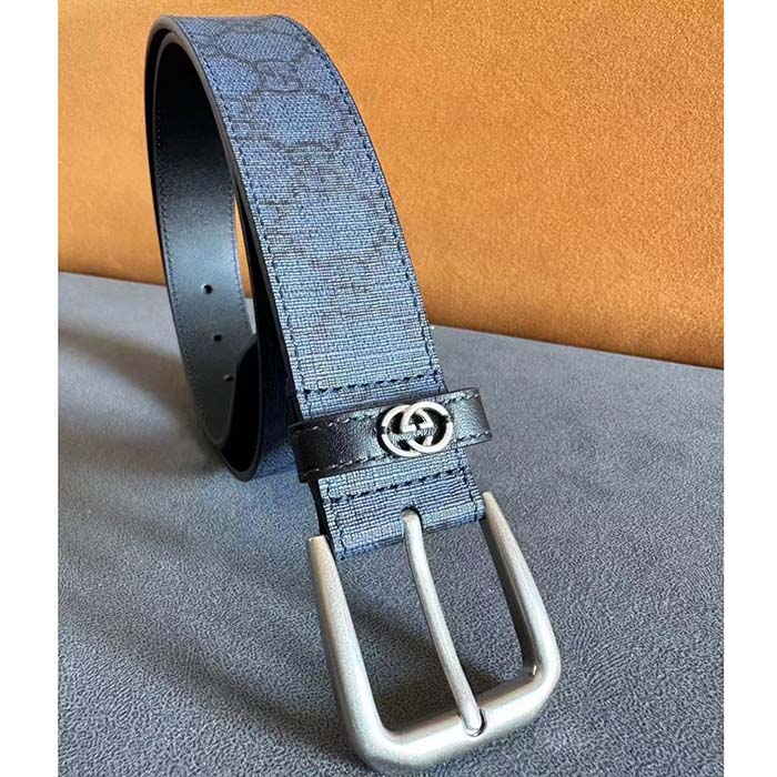 Gucci Unisex GG Belt Interlocking G Detail Blue Dark Blue GG Supreme Square Buckle