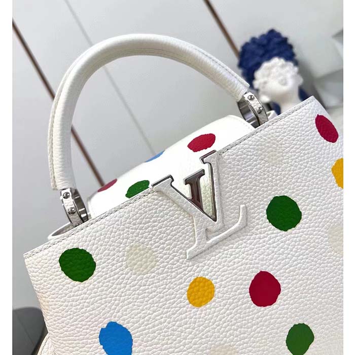 Louis Vuitton Women LV x YK Capucines BB White Taurillon Bull Calf Leather 3D Painted Dots