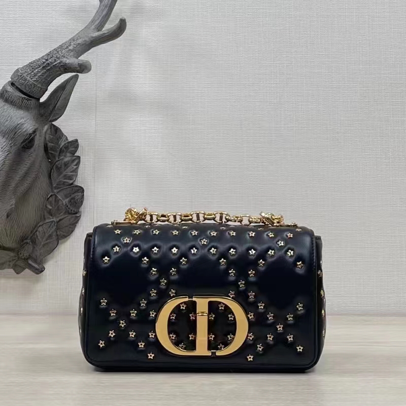 Dior Women CD Medium Dior Caro Bag Black Lucky Star Cannage Lambskin